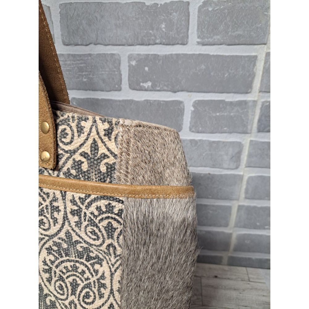 Myra Bag Women Ace Opcycled Canvas & Cowhide Messenger Large Crossbody Bag - Picture 2 of 16